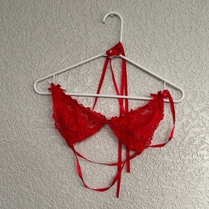 Lace Halter Bralette in Red